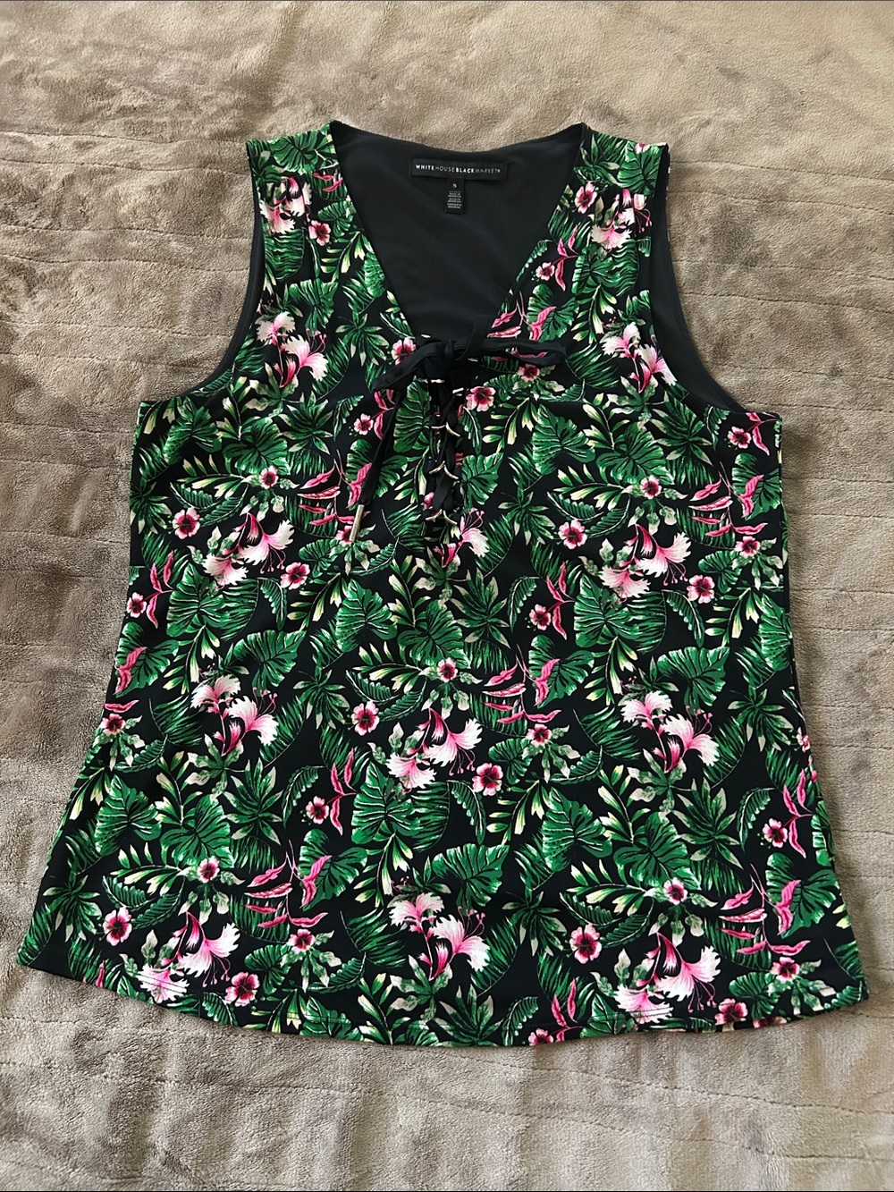 White House Black Market Black Tropical Floral Tie-Front Camisole